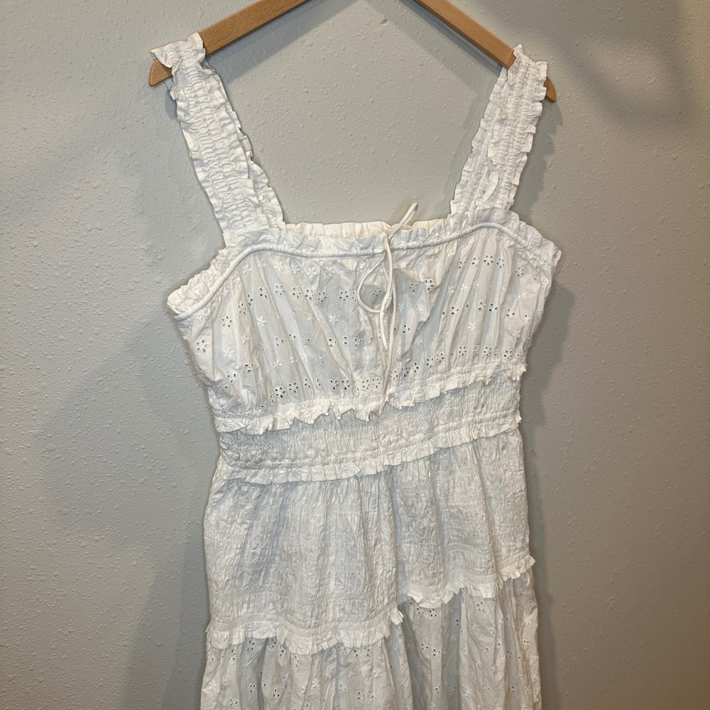 NWT GAP x DOEN Eyelet Midi Dress Women Large White Smocked Tiered Cottagecore - Picture 8 of 16